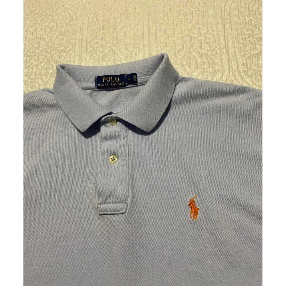 Polo Ralph Lauren Mens Large Light Blue Short Sleeve Cotton Pique Polo Shirt L